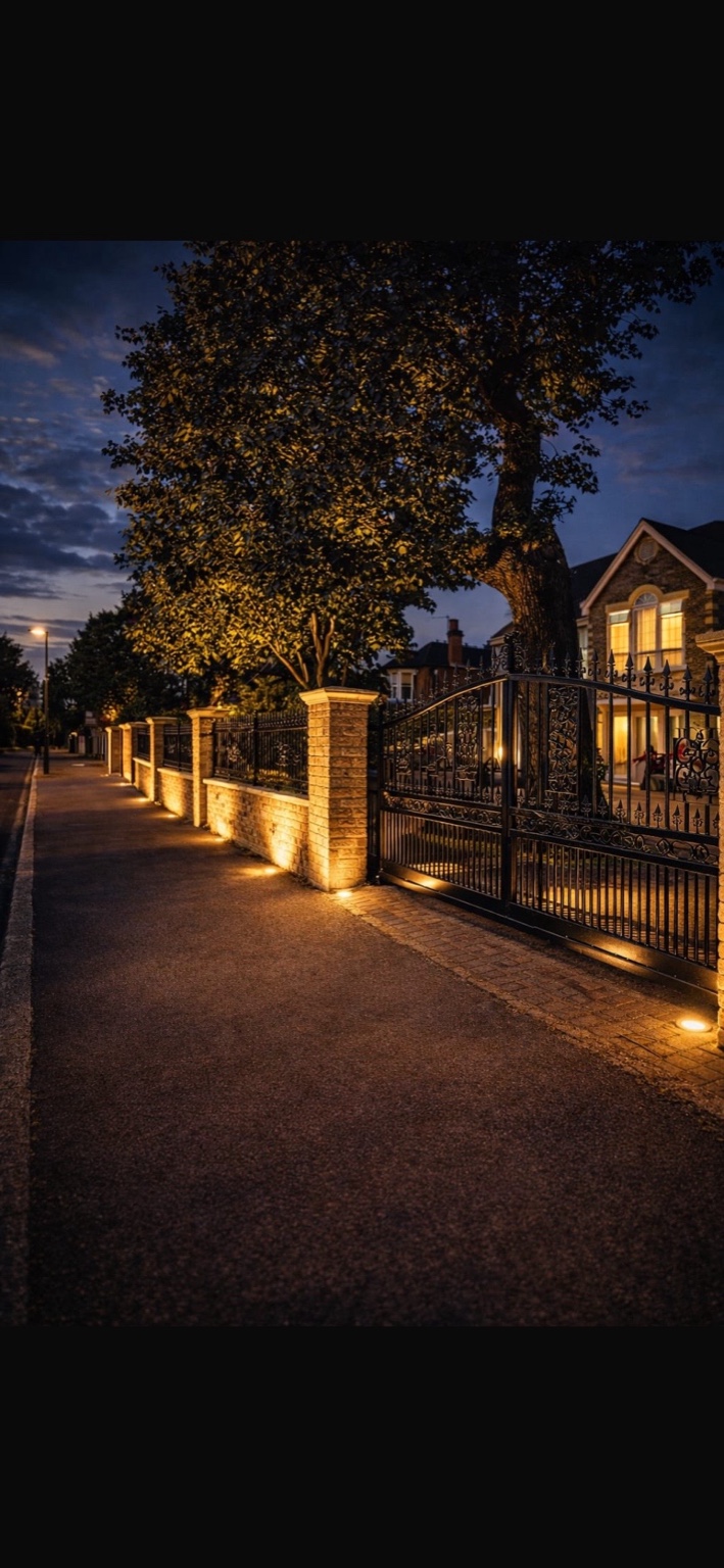 Architectural lighting and steel gate detail